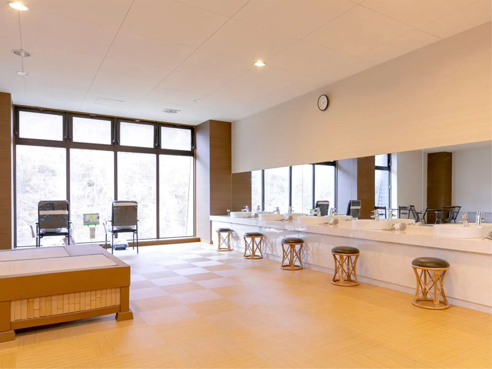 Spacious washroom and vanity area