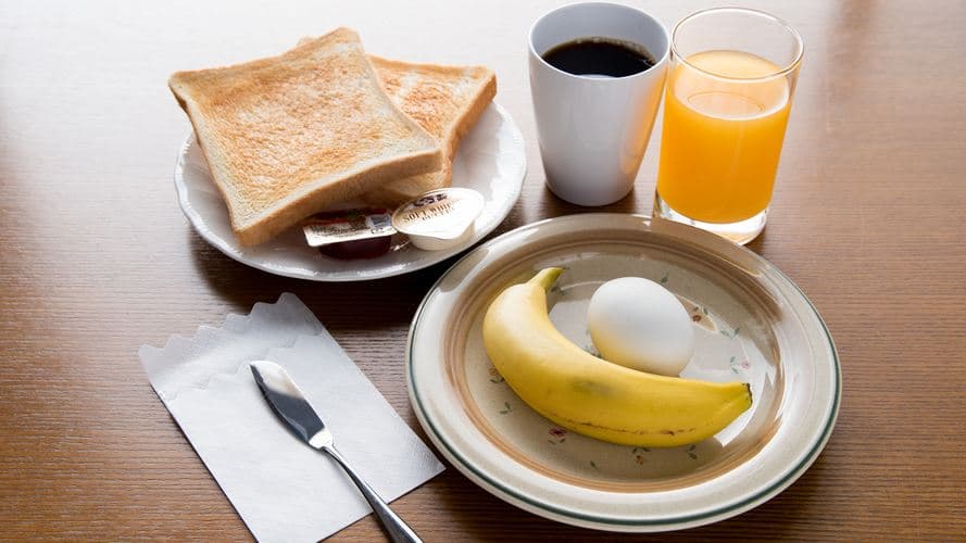 Atami Shogetsu complimentary continental breakfast with toast, coffee, juice and boiled egg