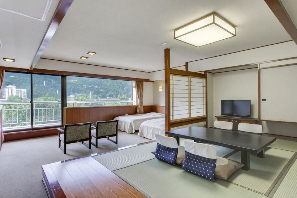 Japanese-style guest room with a gorge view