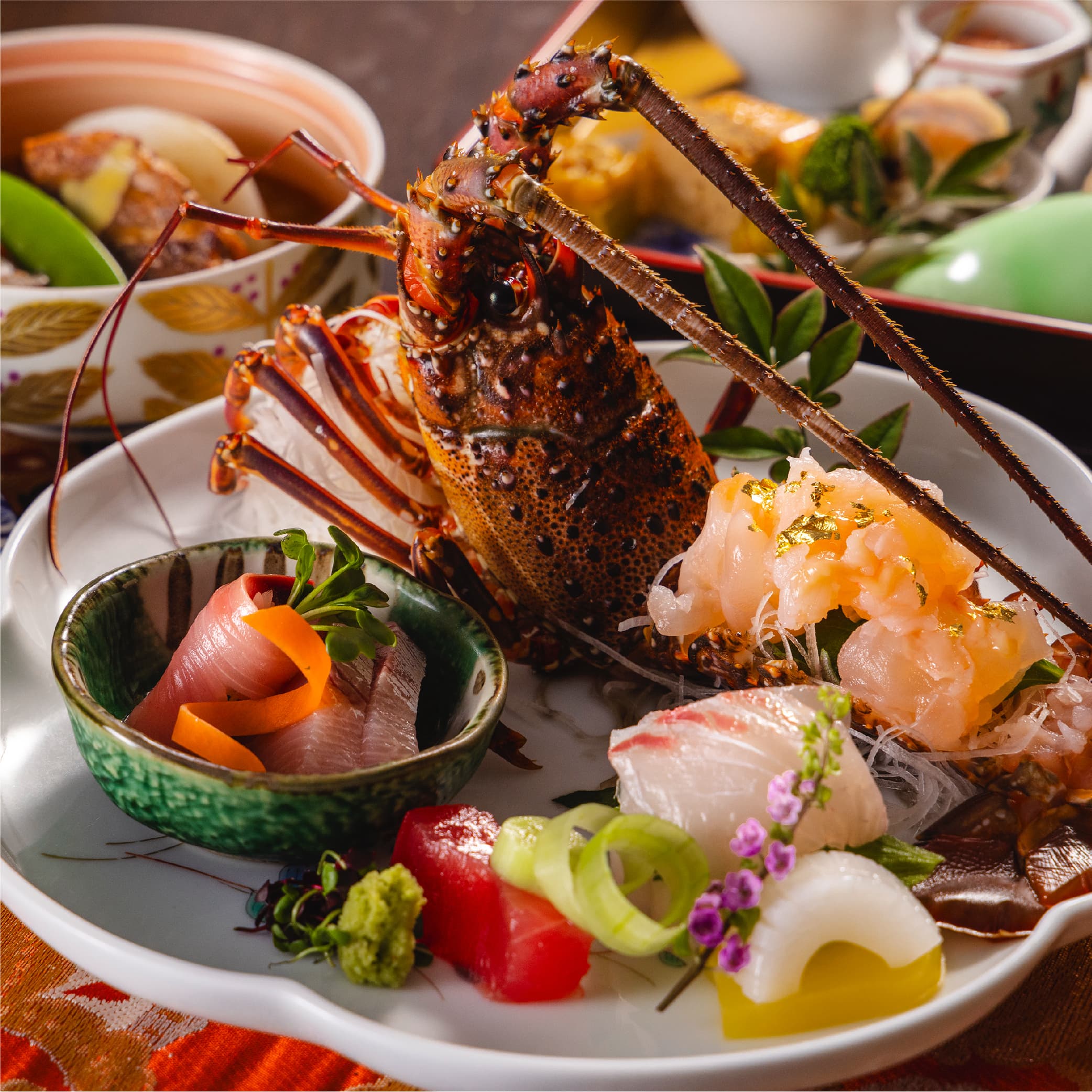 Premium spiny lobster sashimi platter with fresh seafood, Hotel Shougetsu Ibusuki Onsen cuisine