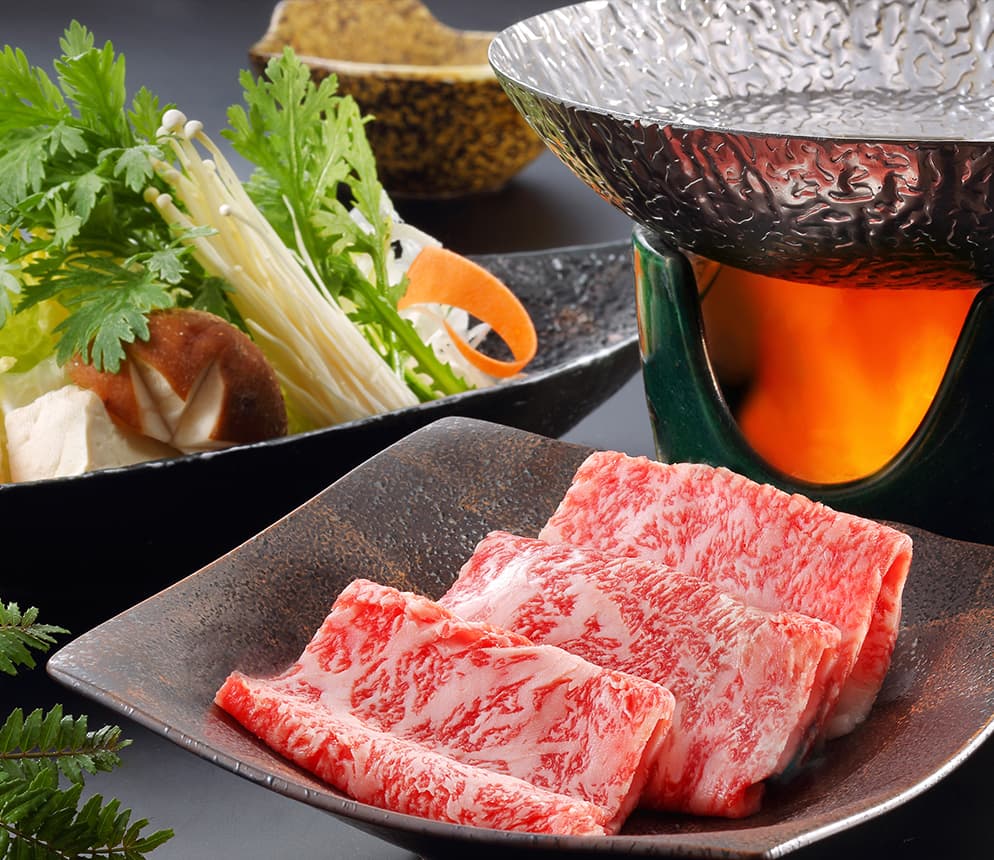 Marbled wagyu beef shabu-shabu set with fresh vegetables