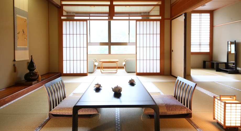 Japanese-style tatami guest room with low table