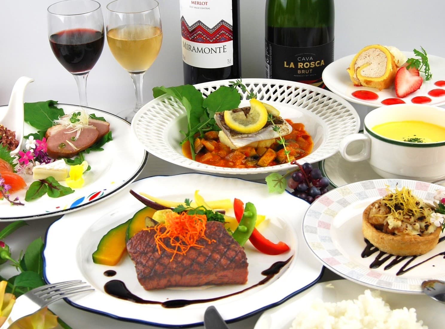 Western full-course dinner served in the room