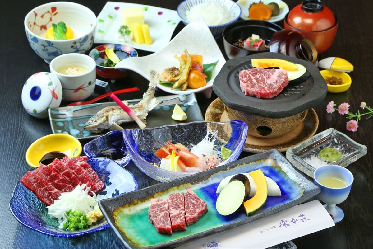 Ryokan Yumotoso multi-course kaiseki dinner with Kumamoto akaushi beef and local dishes