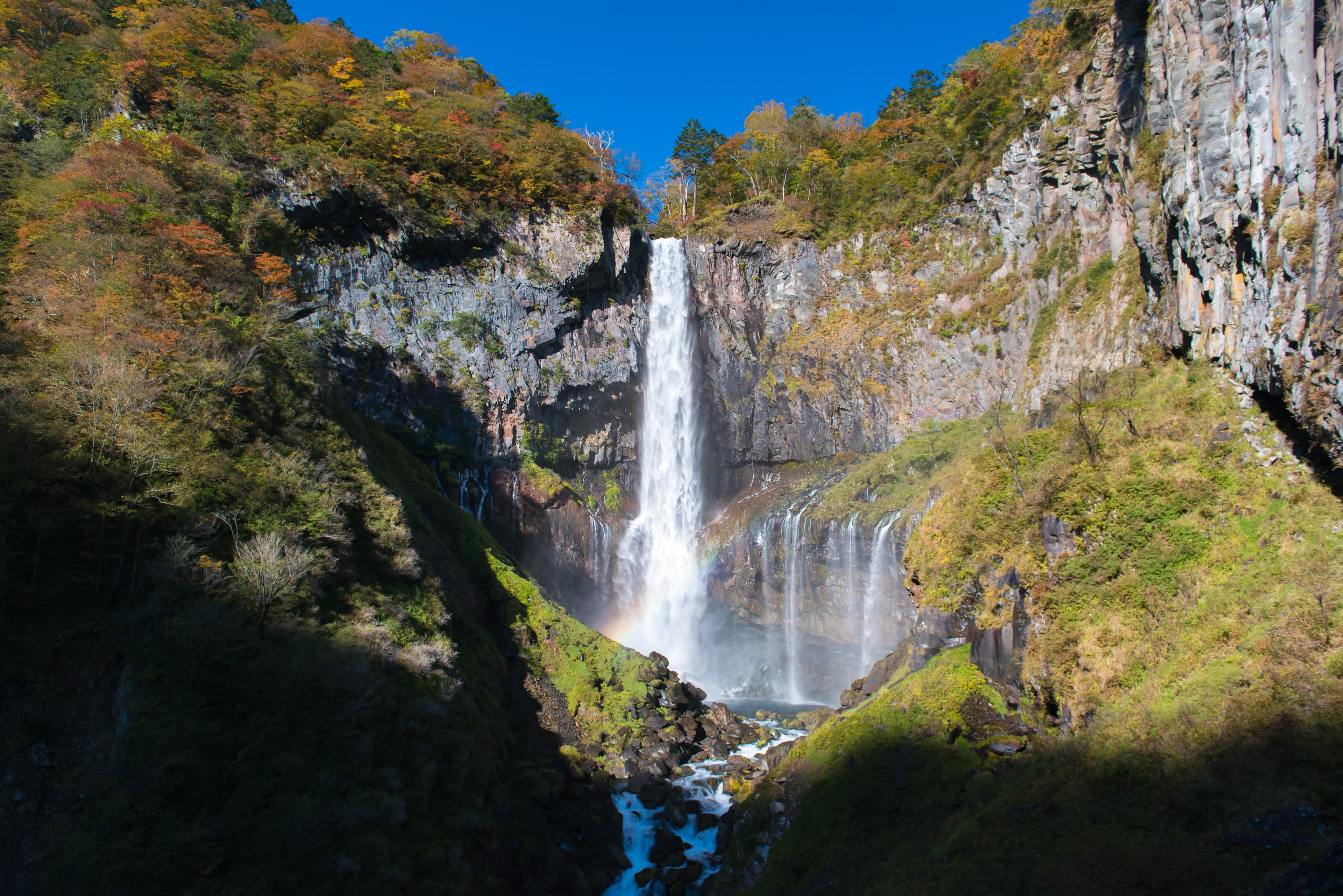Kegon Falls below Lake Chuzenji in Nikko National Park — the 97-metre cascade adjacent to the Chuzenji zone ryokans (Ritz-Carlton Nikko and Chuzenji Kanaya) covered in this guide.