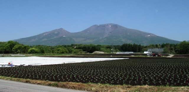 Mount Asama viewed from Karuizawa — the 2,568 m active volcano whose slopes host several of the high-altitude summer ryokans featured in this guide.