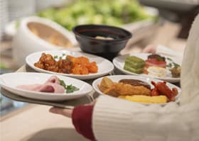 Buffet spread of prepared dishes